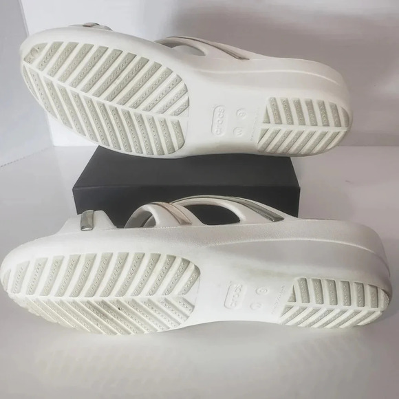 Crocs Womans Sanrah MetalBlock  Strap/Wedge Silver/Bronze Slip-on Sandals,W9. - Picture 4 of 8